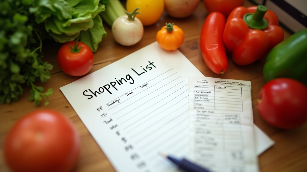 Shopping list written on paper with pen and grocery items